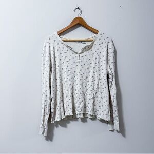 3/$20⚡️ VTG Y2K Sonoma Floral Long Sleeve Henley Pajama Top Loose Fit Coquette